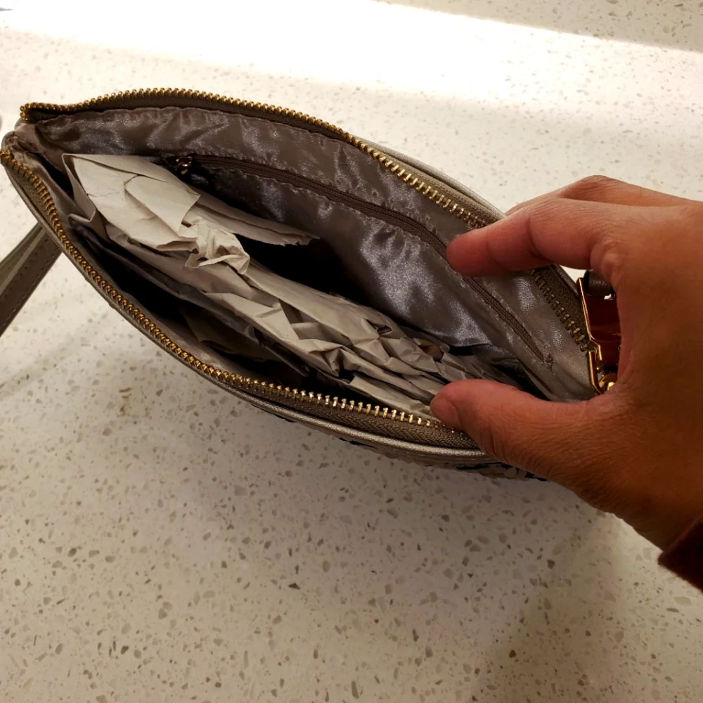 New Charlie Paige Emblemished Sequin Diamond Clutch